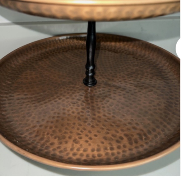 2 Tier Hammered Copper Kitchen Round Party Serving Stand - Picture 3 of 7